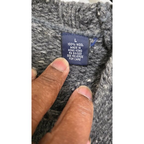 Gap Men Gray Fisherman Speckled Knit 100% Wool Crewneck Sweater Size L - Picture 7 of 10
